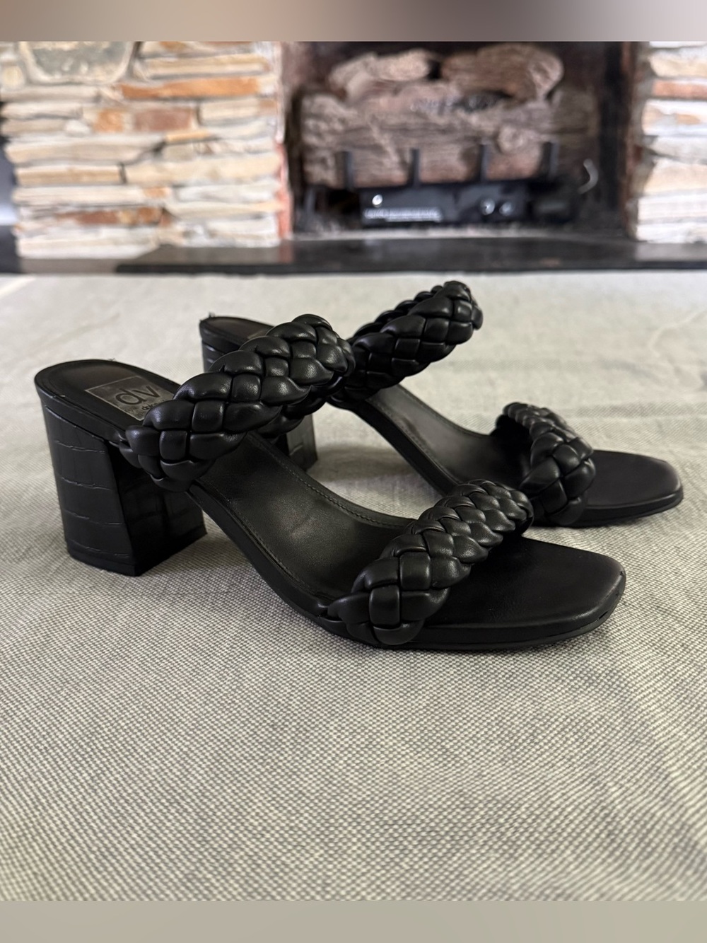 Dolce Vita Woven Double-Strap Block Heel Sandal - Black